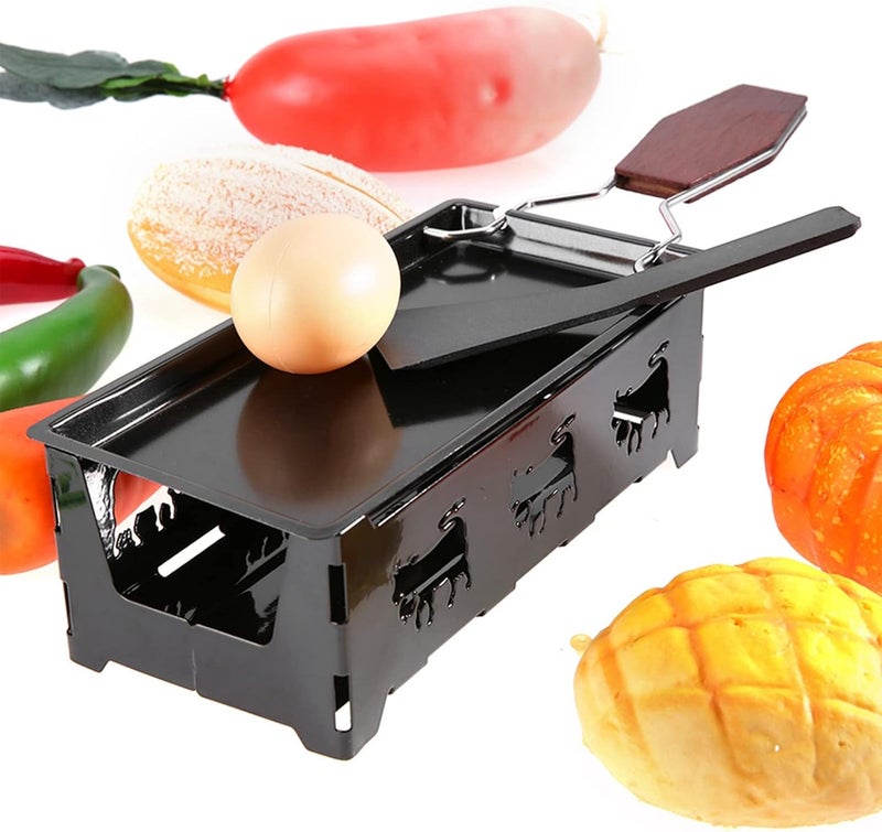 Chazcool Non-Stick Cheese Raclette, Portable Candlelight Cheese Raclett, Cheese Melter Pan with Foldable Wood Handle, Rotaster Baking Tray Stove Set - Image 3